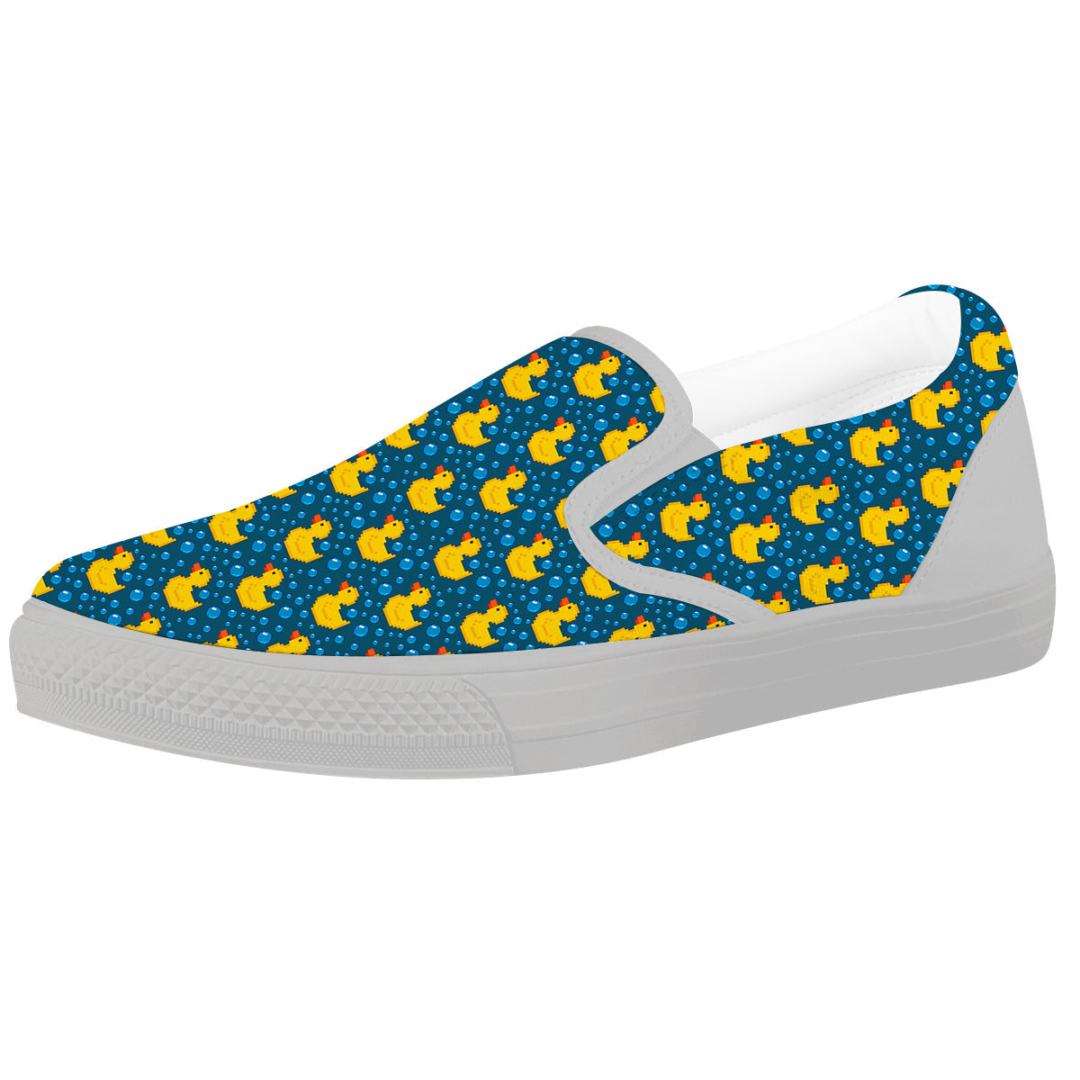 Duck 8-Bit Rubber Print Pattern White Slip On Shoes-grizzshop