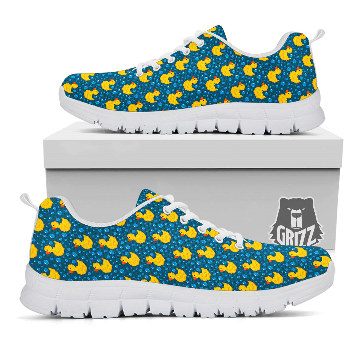 Duck 8-Bit Rubber Print Pattern White Sneaker-grizzshop