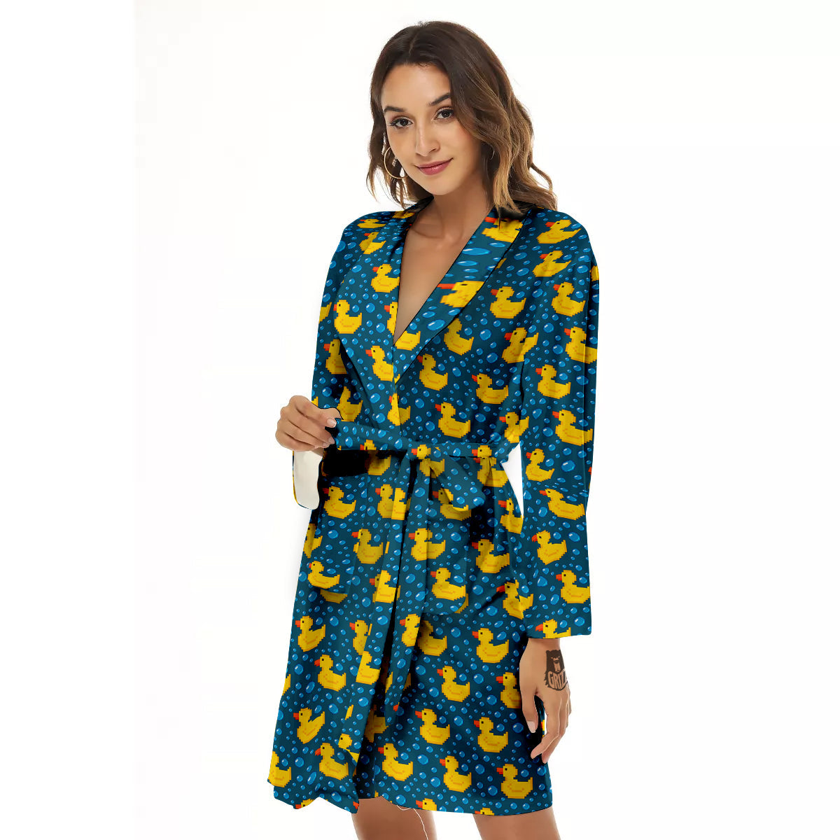 Duck 8-Bit Rubber Print Pattern Women's Robe-grizzshop