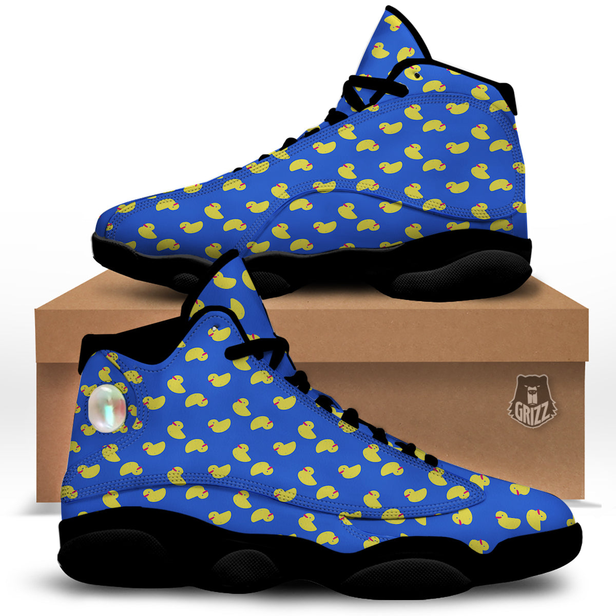 Duck Blue Yellow Print Pattern Black Basketball Shoes-grizzshop