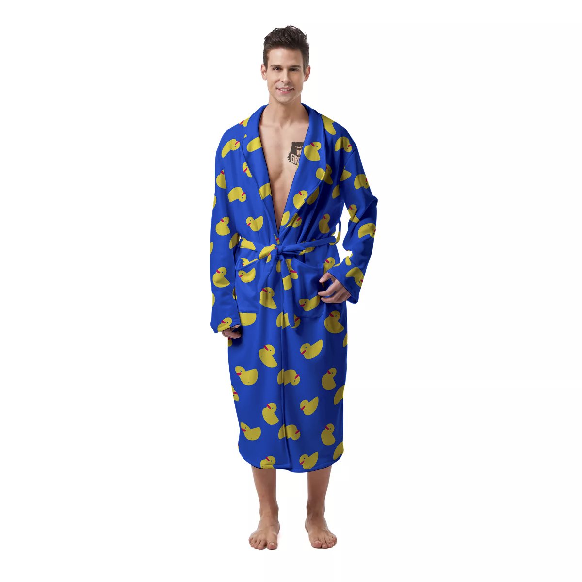 Duck Blue Yellow Print Pattern Men's Robe-grizzshop