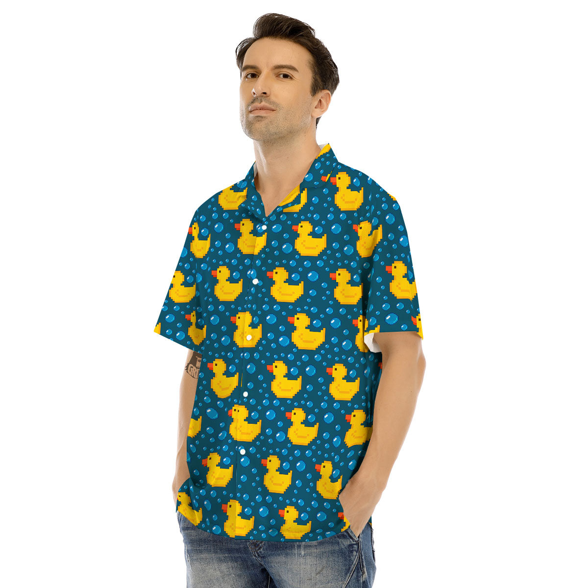 Duck Rubber Pixel Print Pattern Men's Hawaiian Shirt-grizzshop