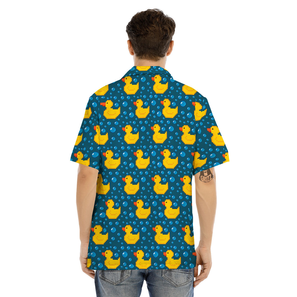 Duck Rubber Pixel Print Pattern Men's Hawaiian Shirt-grizzshop