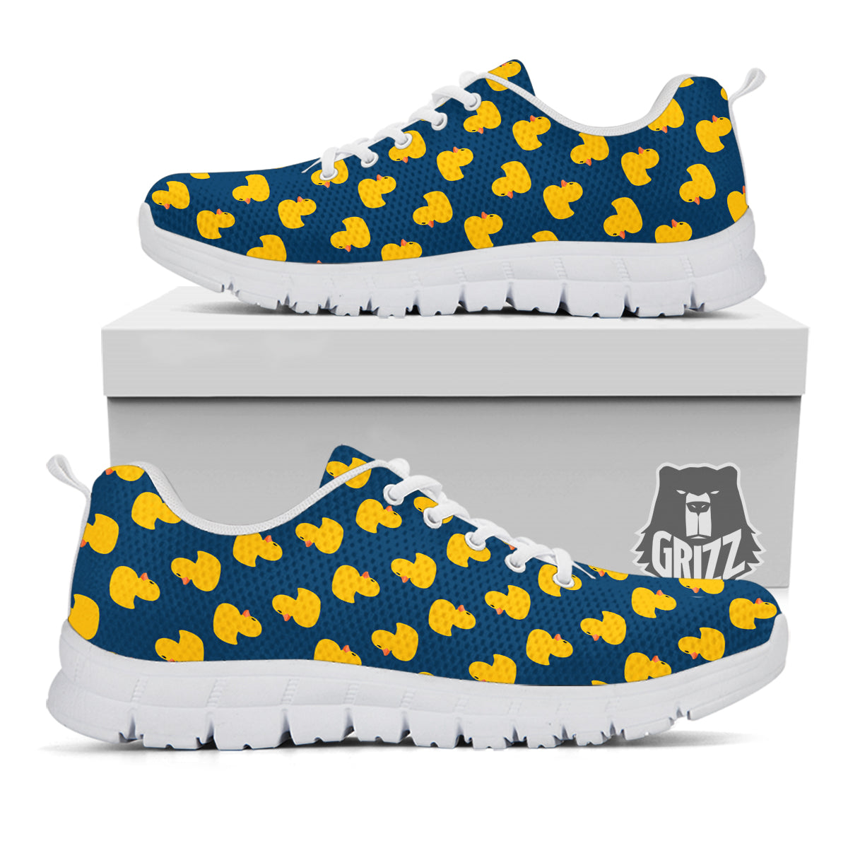 Ducks Rubber Yellow Print Pattern White Sneaker-grizzshop
