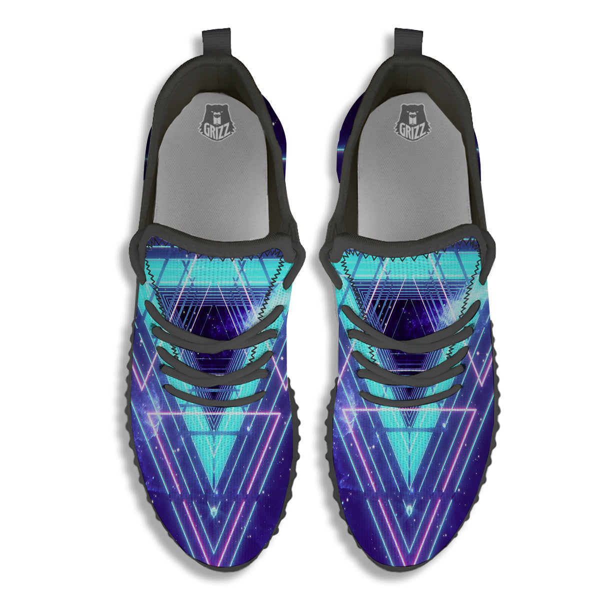 EDM Light Blue Geometric Print Black Walking Shoes-grizzshop
