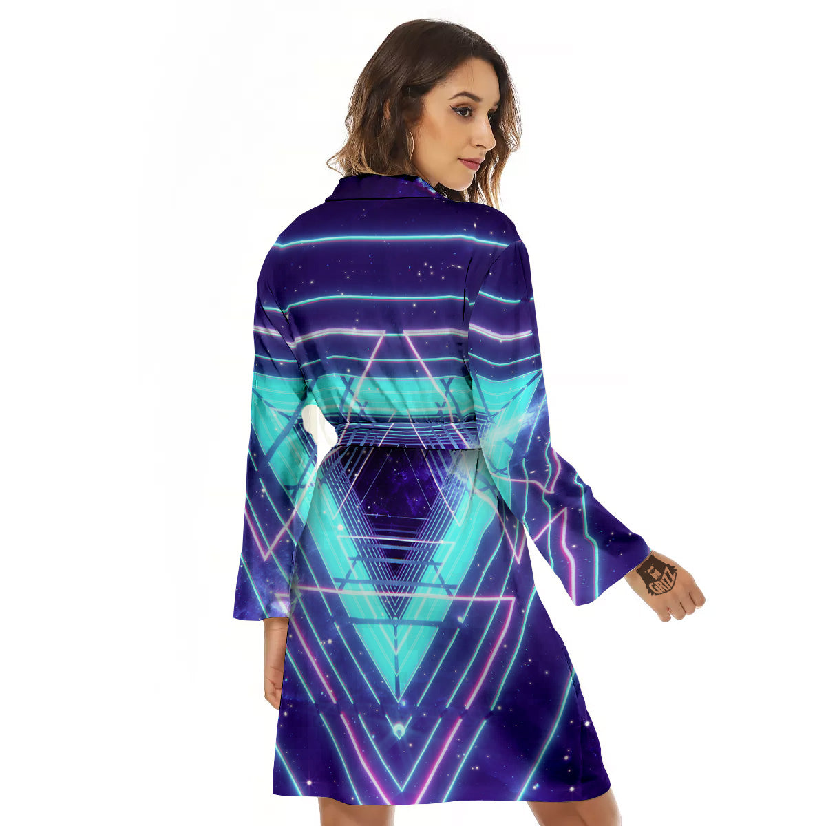 EDM Light Blue Geometric Print Women's Robe-grizzshop