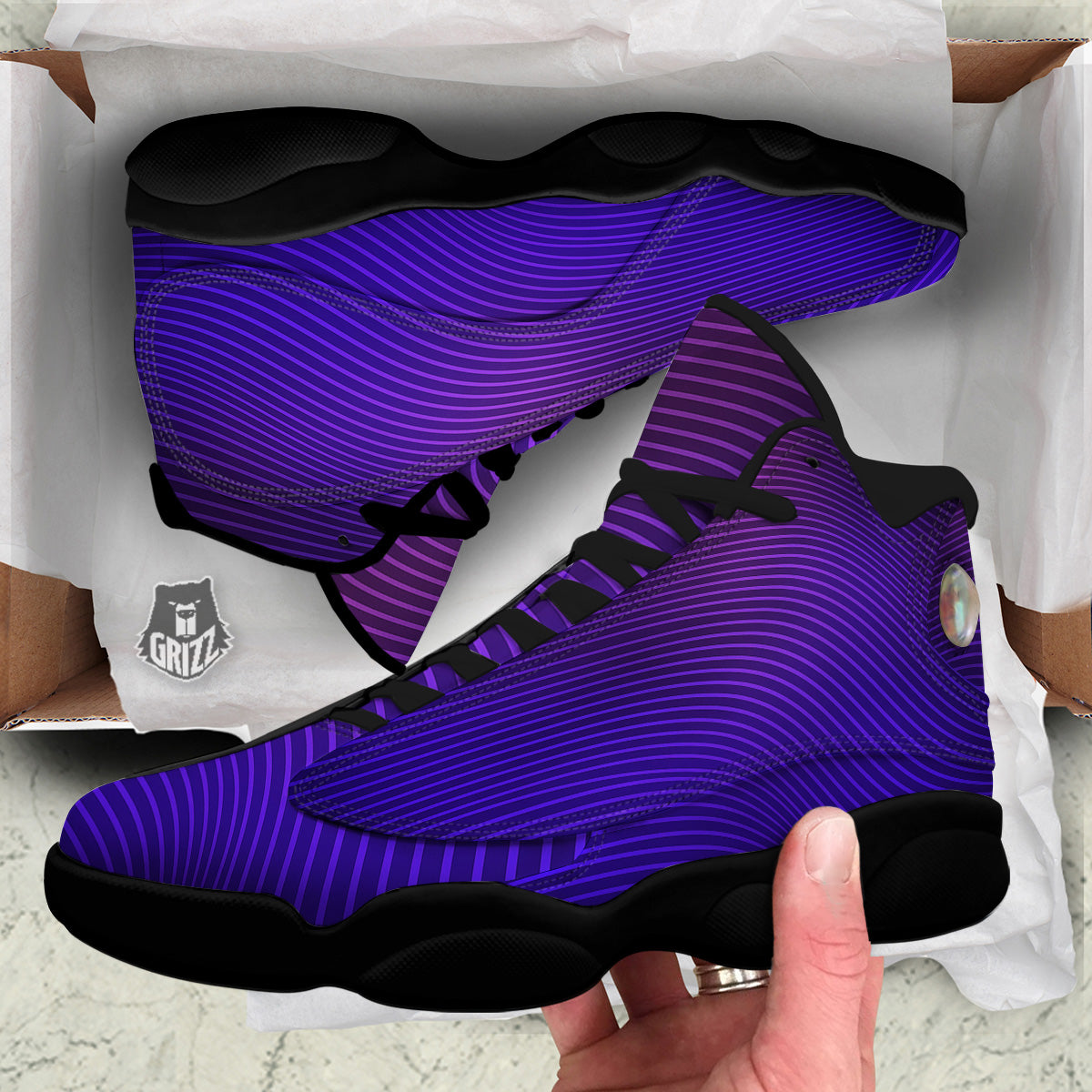 EDM Wave Purple And Blue Print Black Basketball Shoes-grizzshop