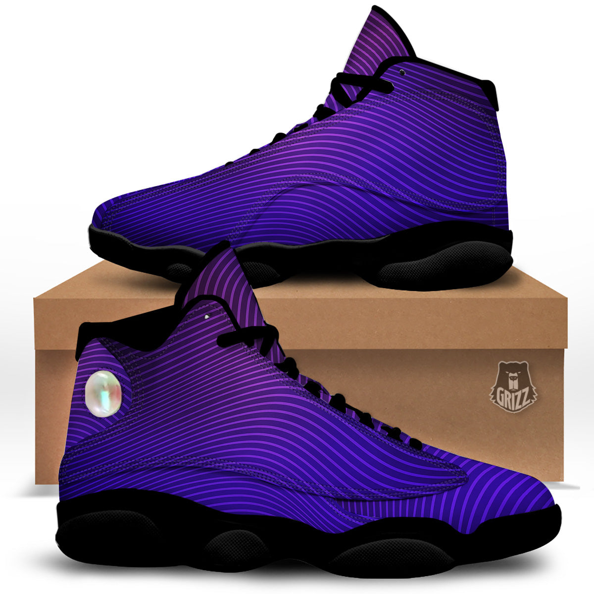 EDM Wave Purple And Blue Print Black Basketball Shoes-grizzshop