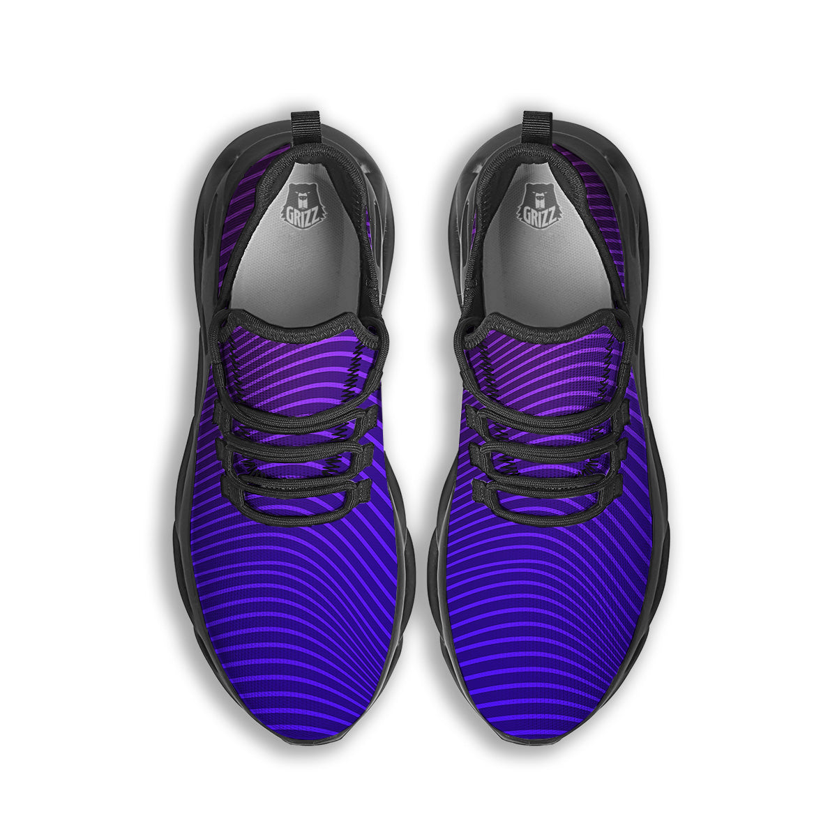EDM Wave Purple And Blue Print Black Running Shoes-grizzshop