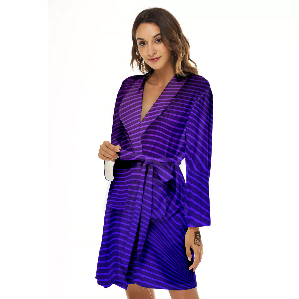 EDM Wave Purple And Blue Print Women's Robe-grizzshop