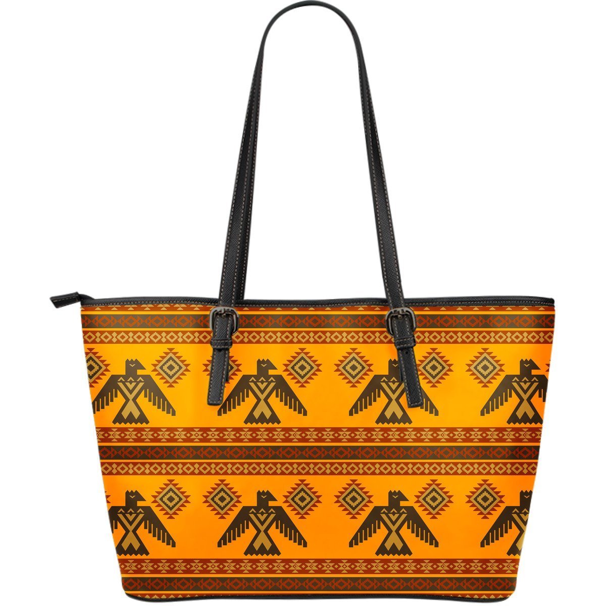 Eagle Aztec Pattern Print Leather Tote Bag-grizzshop