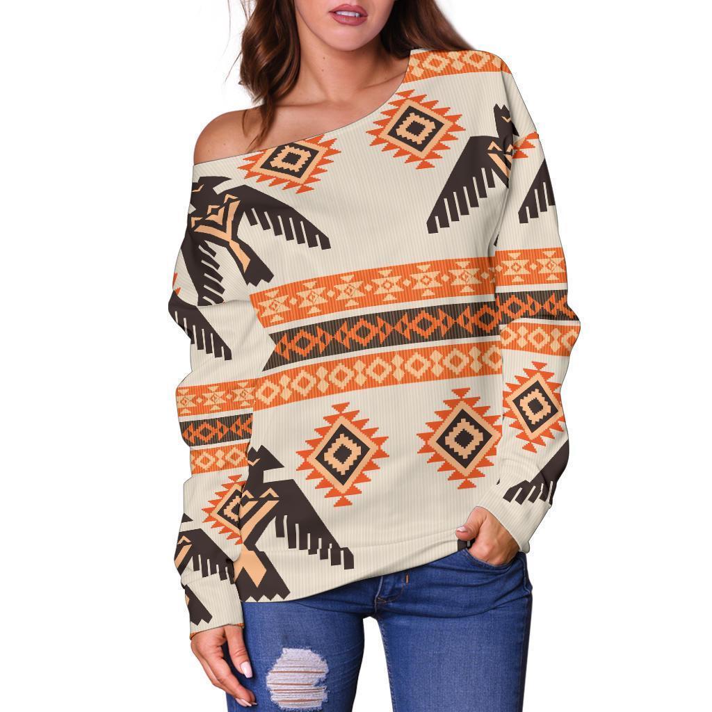 Eagle Aztec Print Pattern Women Off Shoulder Sweatshirt-grizzshop