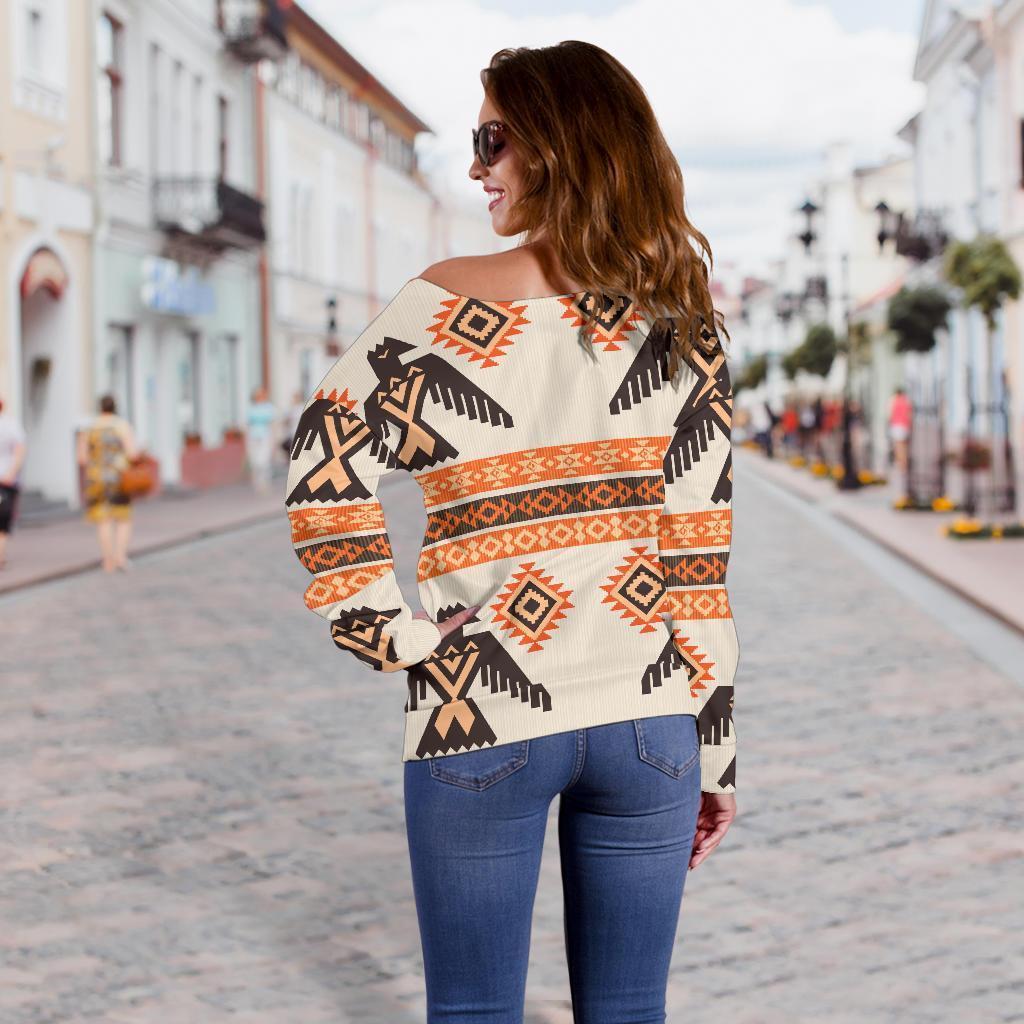 Eagle Aztec Print Pattern Women Off Shoulder Sweatshirt-grizzshop