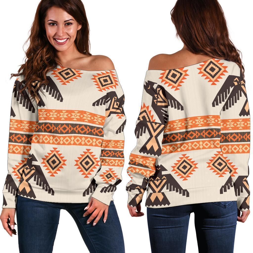 Eagle Aztec Print Pattern Women Off Shoulder Sweatshirt-grizzshop