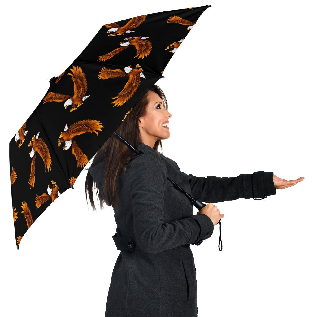 Eagle Black Pattern Print Automatic Foldable Umbrella-grizzshop