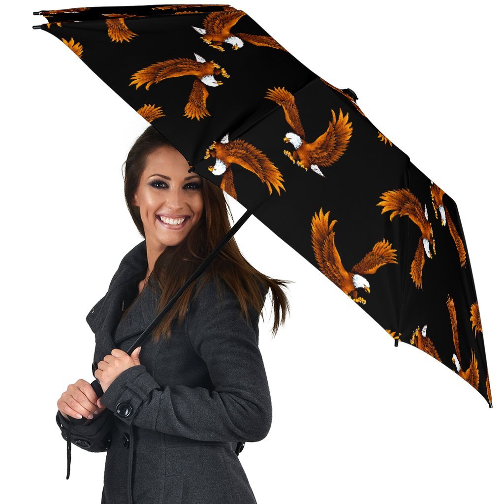 Eagle Black Pattern Print Automatic Foldable Umbrella-grizzshop