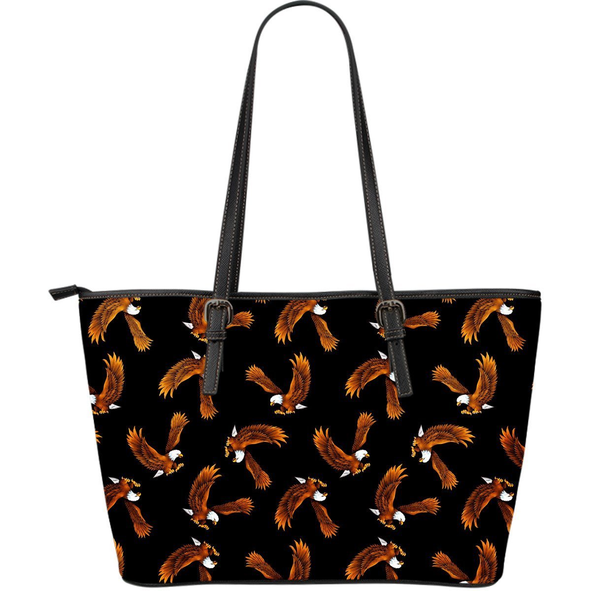 Eagle Black Pattern Print Leather Tote Bag-grizzshop