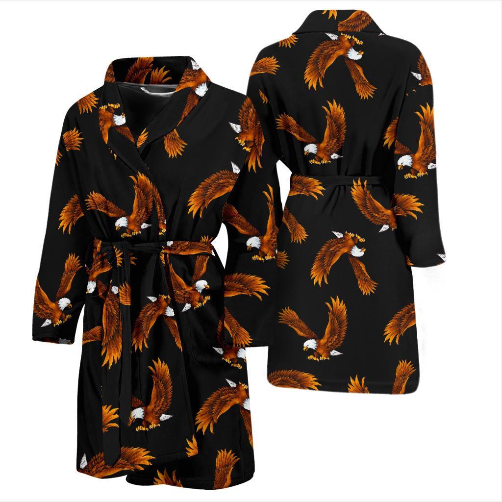 Eagle Black Pattern Print Men Long Robe-grizzshop