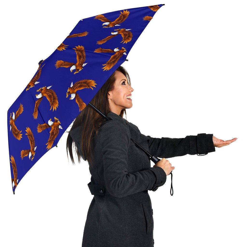 Eagle Blue Pattern Print Automatic Foldable Umbrella-grizzshop