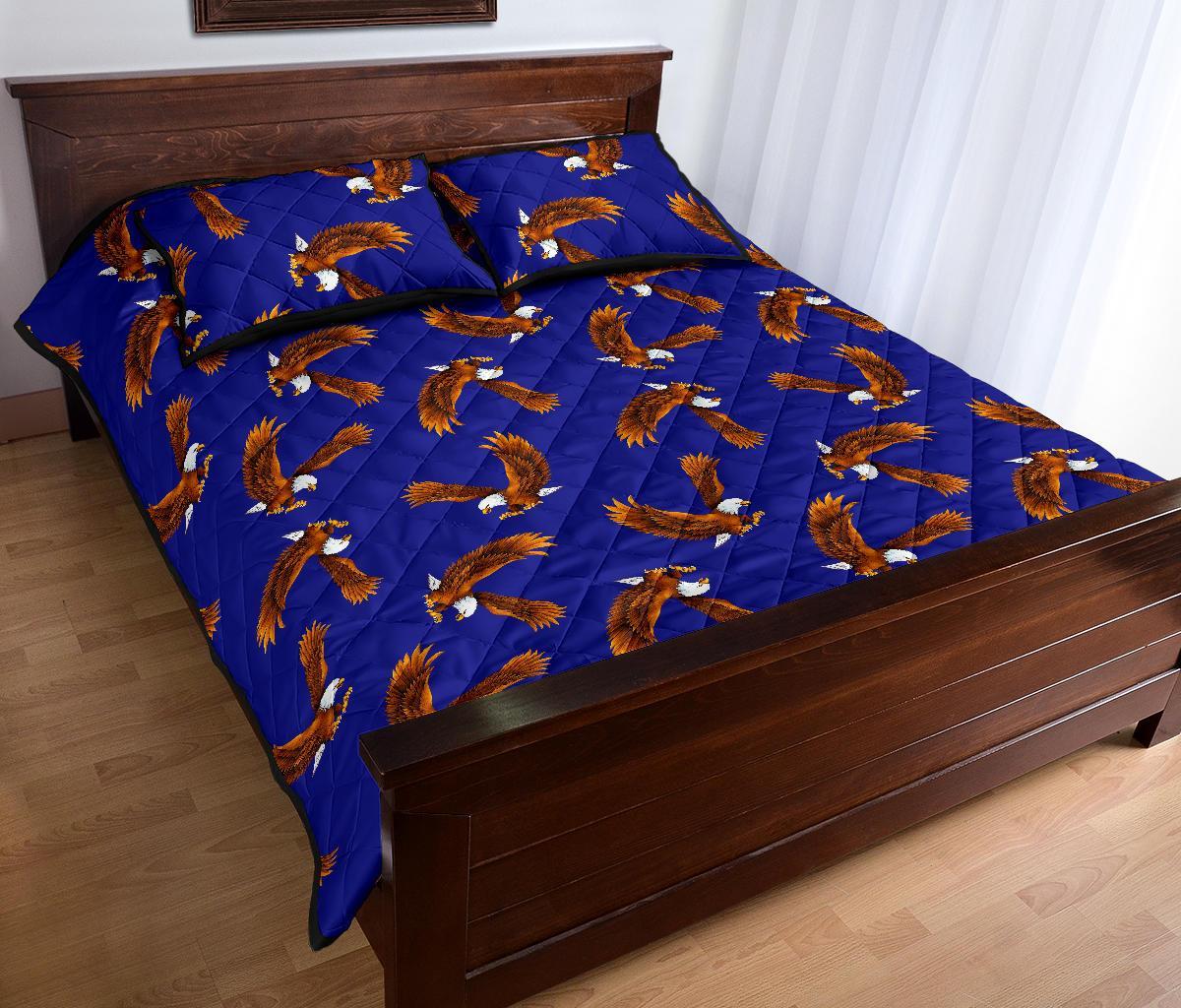 Eagle Blue Pattern Print Bed Set Quilt-grizzshop