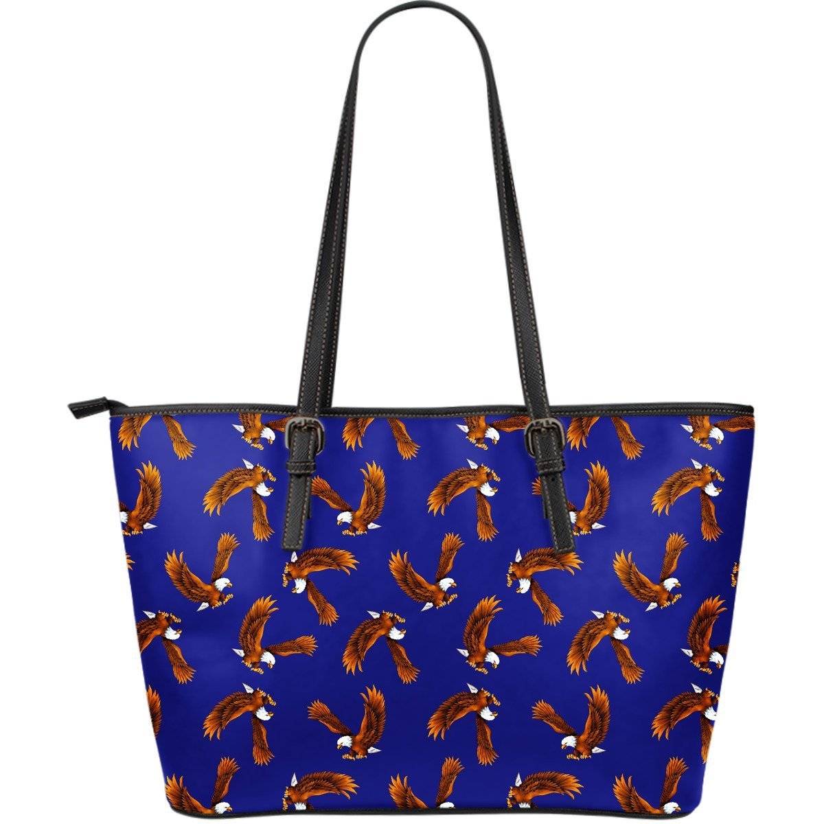 Eagle Blue Pattern Print Leather Tote Bag-grizzshop