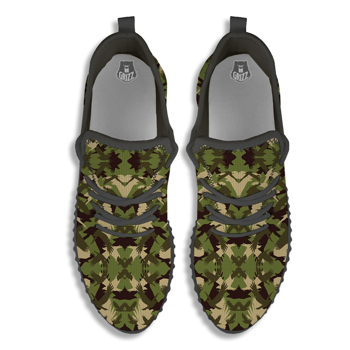 Eagle Camouflage Green Print Pattern Black Walking Shoes-grizzshop