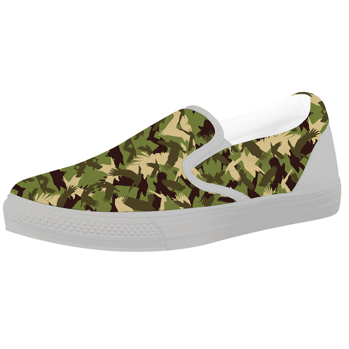 Eagle Camouflage Green Print Pattern White Slip On Shoes-grizzshop