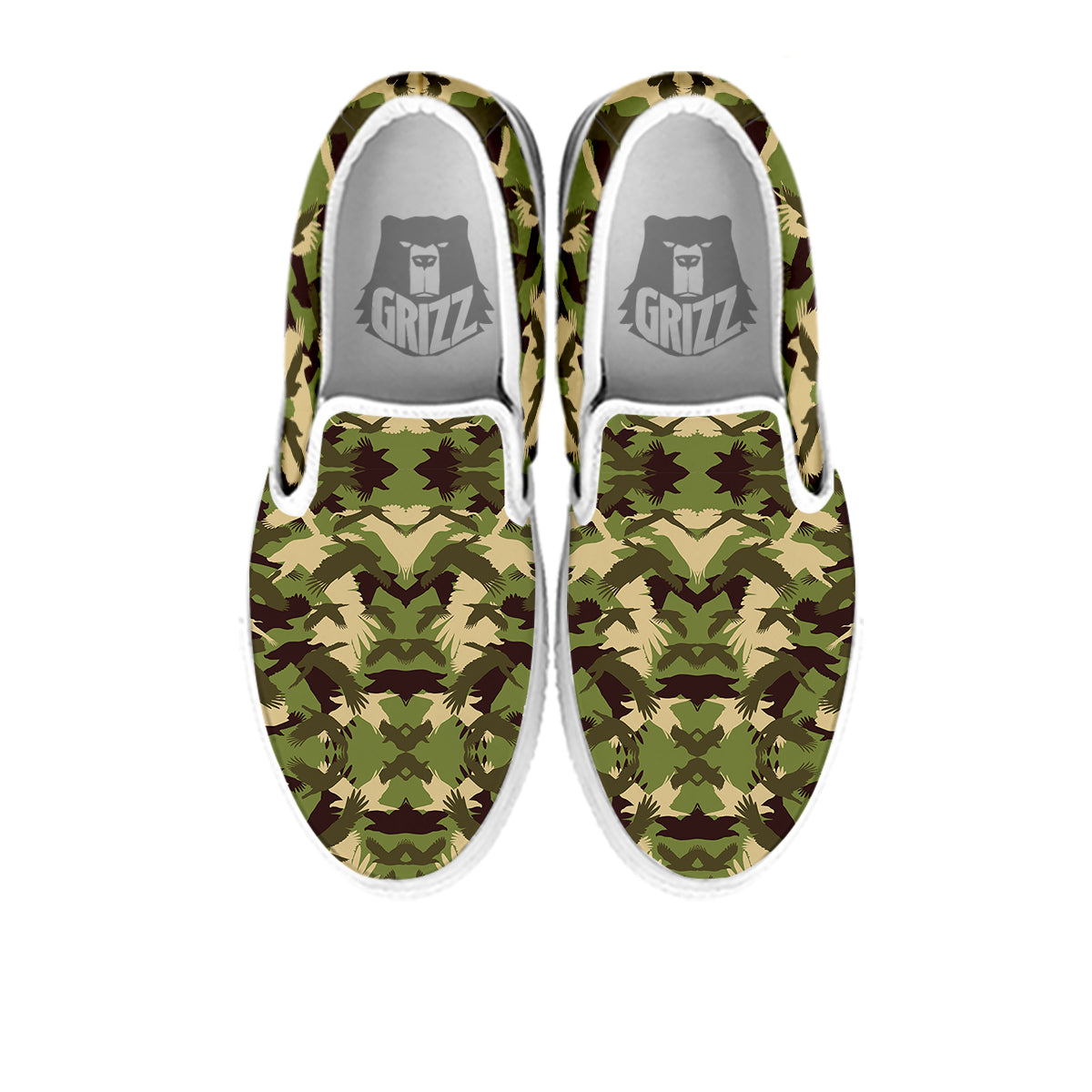 Eagle Camouflage Green Print Pattern White Slip On Shoes-grizzshop