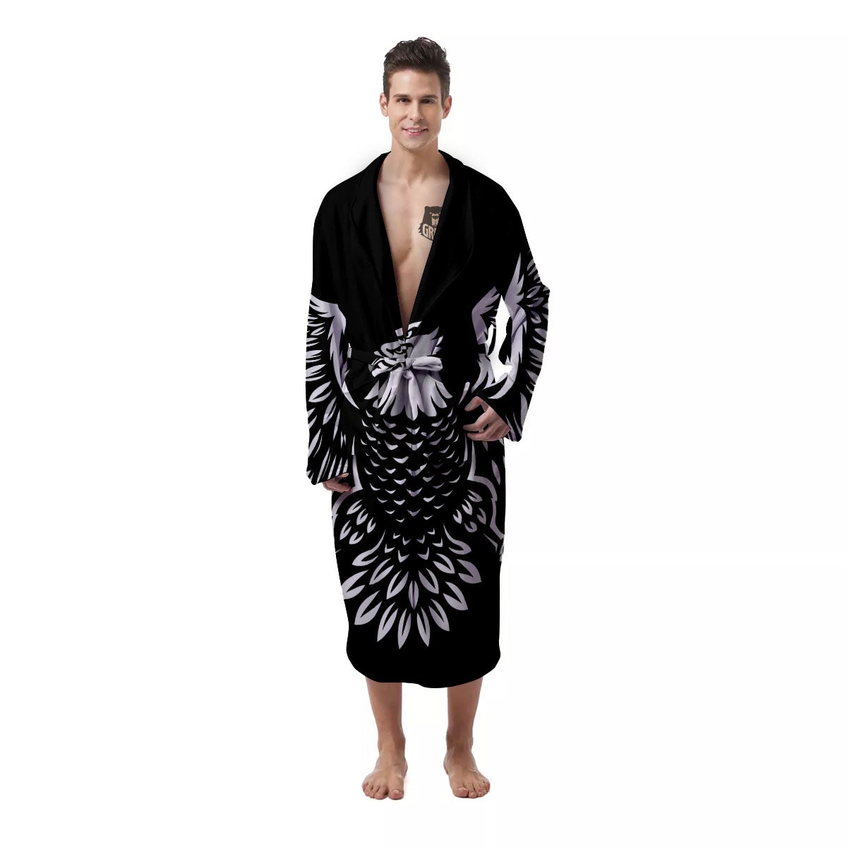 Eagle Monochrome Print Men's Robe-grizzshop