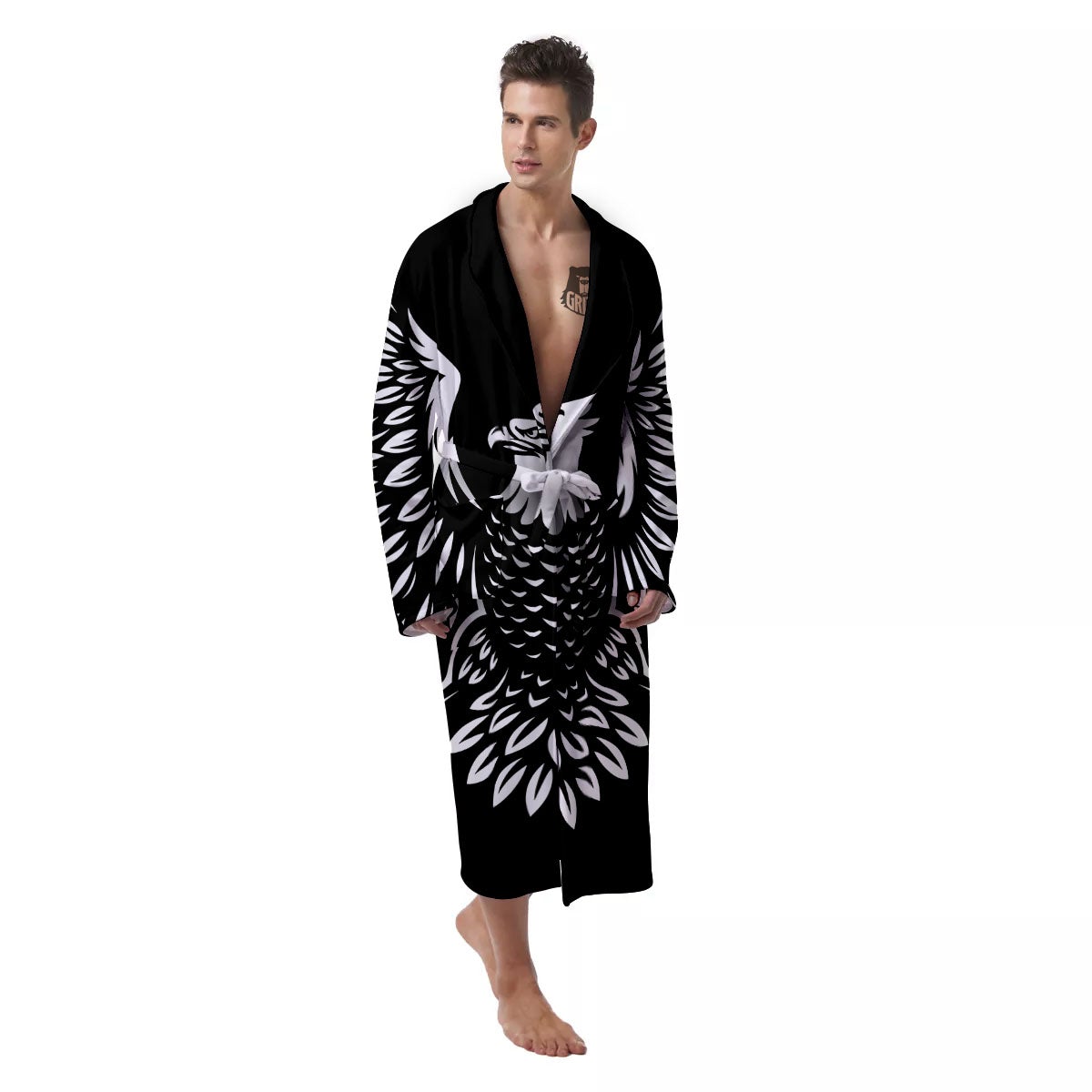 Eagle Monochrome Print Men's Robe-grizzshop