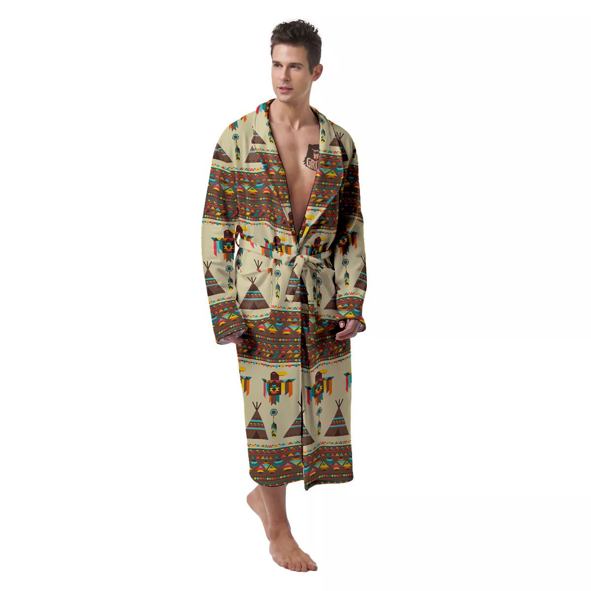 Eagle Native American Print Pattern Men's Robe-grizzshop