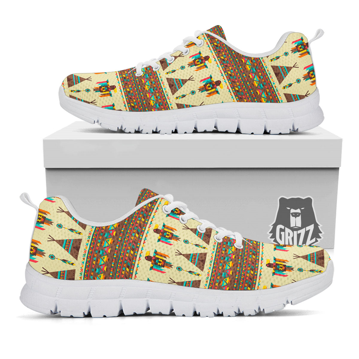 Eagle Native American Print Pattern White Sneaker-grizzshop