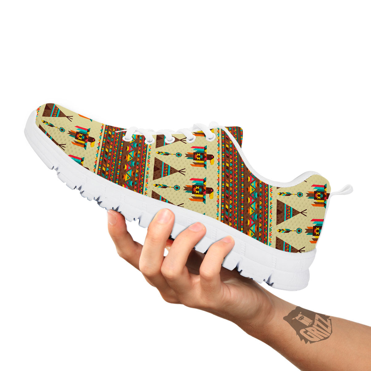 Eagle Native American Print Pattern White Sneaker-grizzshop