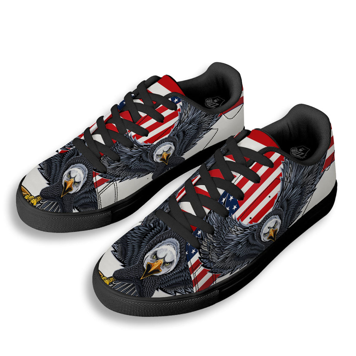 Eagle Patriotic American Print Black Low Top Sneakers-grizzshop
