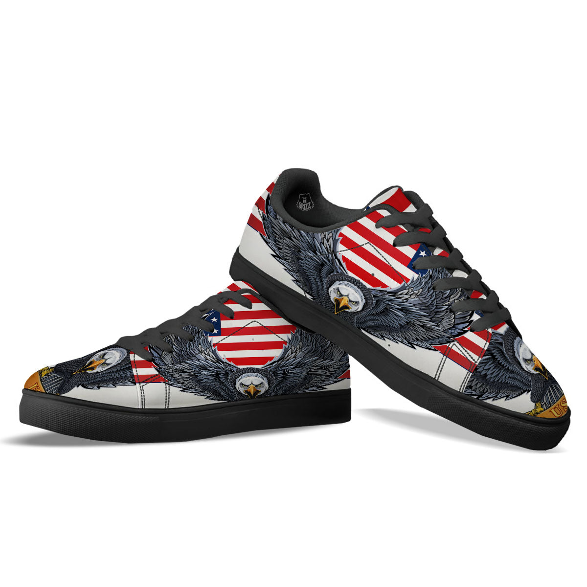 Eagle Patriotic American Print Black Low Top Sneakers-grizzshop