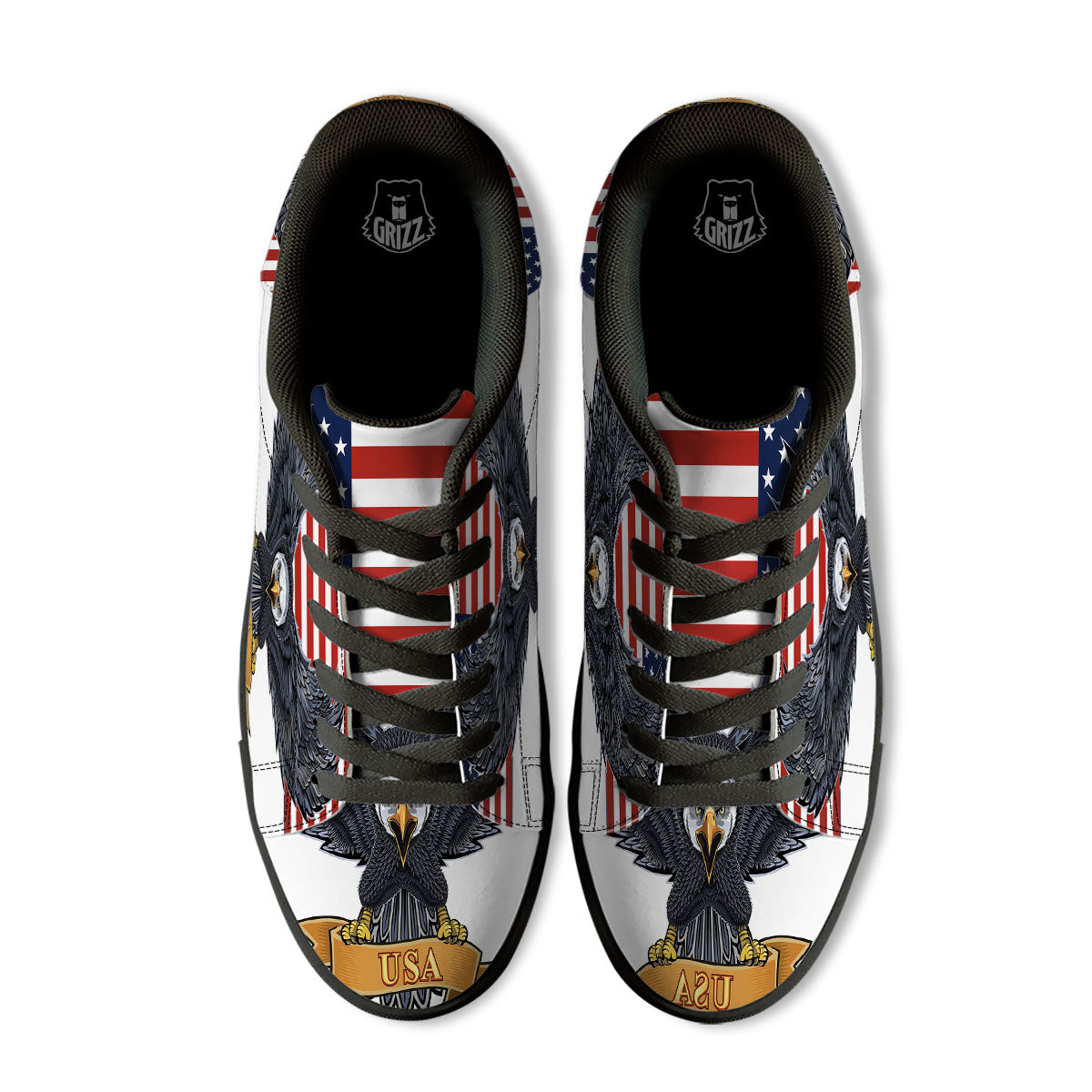 Eagle Patriotic American Print Black Low Top Sneakers-grizzshop