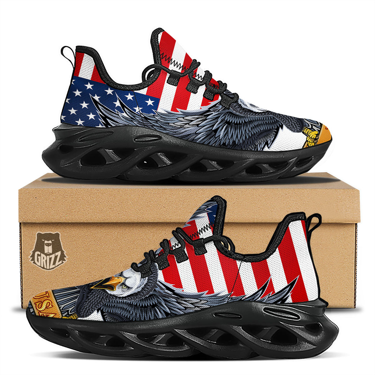 Eagle Patriotic American Print Black Running Shoes-grizzshop
