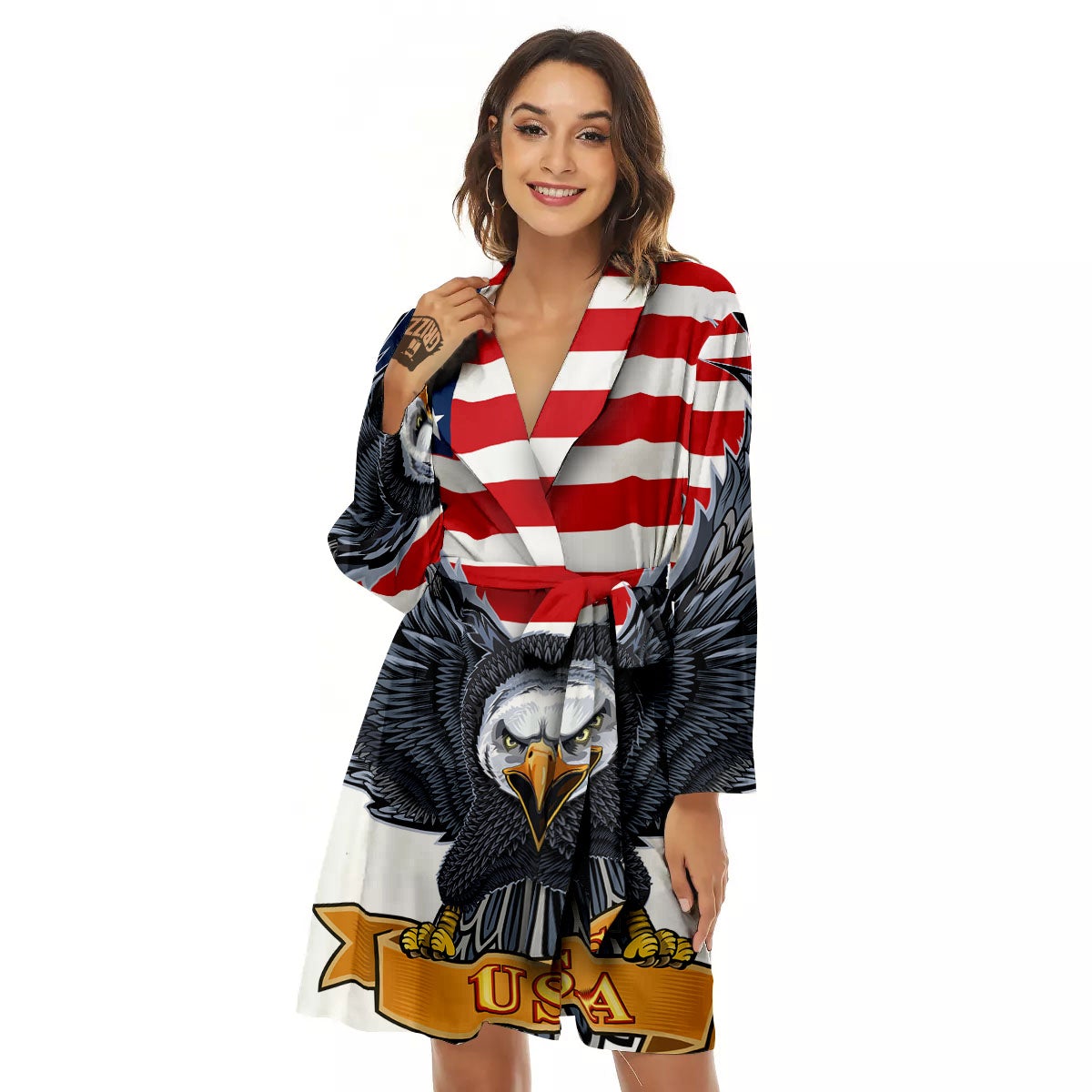 Eagle Patriotic American Print Women's Robe-grizzshop