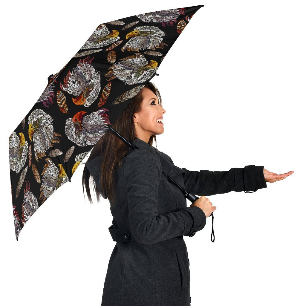 Eagle Pattern Print Automatic Foldable Umbrella-grizzshop