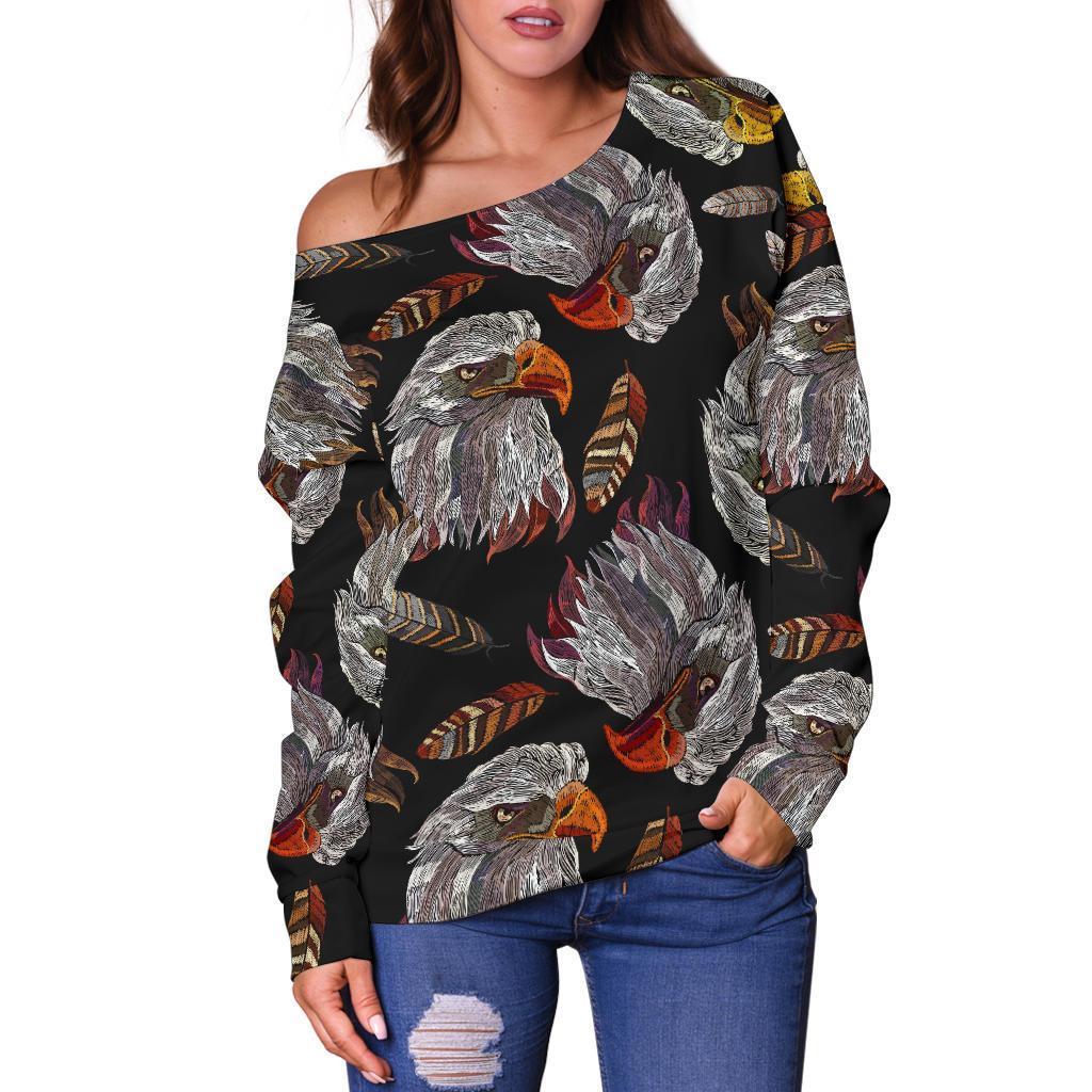 Eagle Pattern Print Women Off Shoulder Sweatshirt-grizzshop