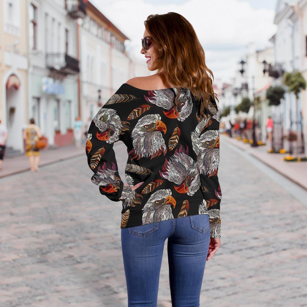 Eagle Pattern Print Women Off Shoulder Sweatshirt-grizzshop