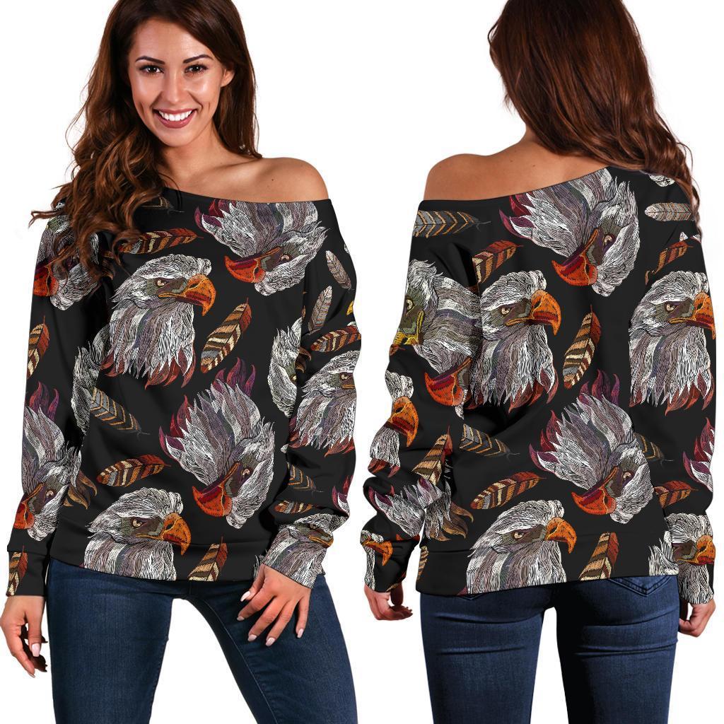 Eagle Pattern Print Women Off Shoulder Sweatshirt-grizzshop