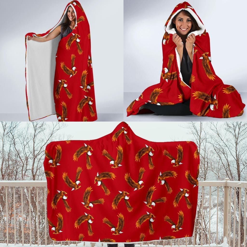 Eagle Red Pattern Print Hooded Blanket-grizzshop