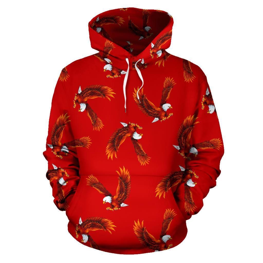 Eagle Red Pattern Print Men Women Pullover Hoodie-grizzshop