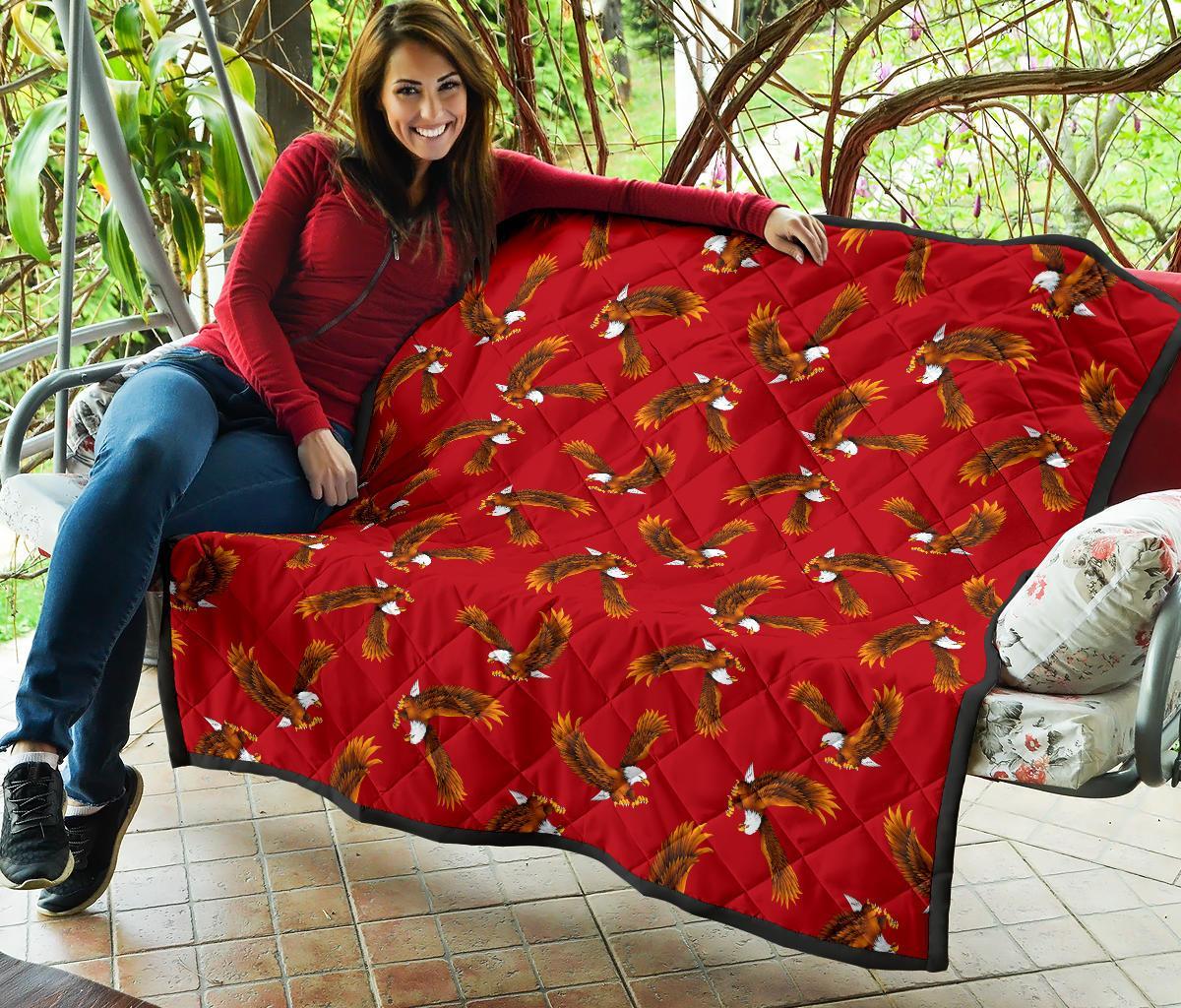 Eagle Red Pattern Print Quilt-grizzshop