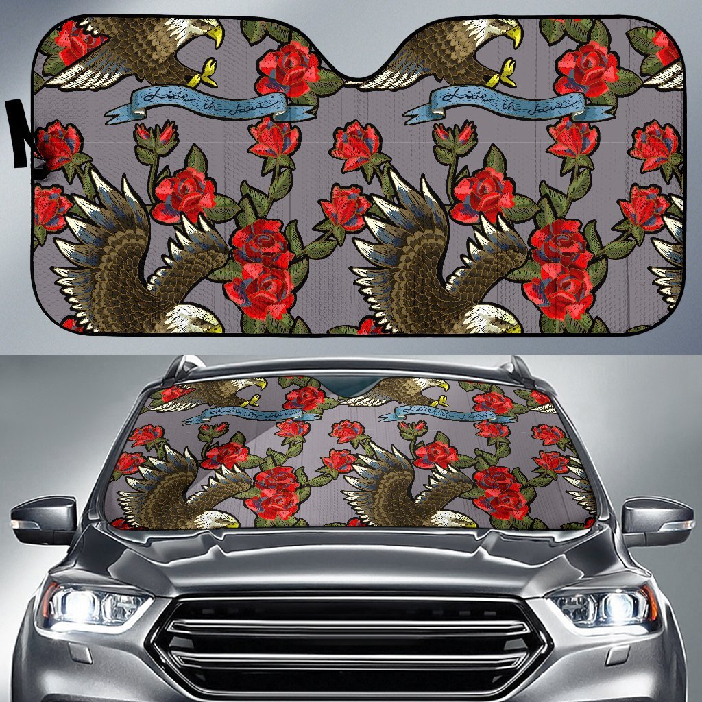 Eagle Rose Pattern Print Car Sun Shade-grizzshop