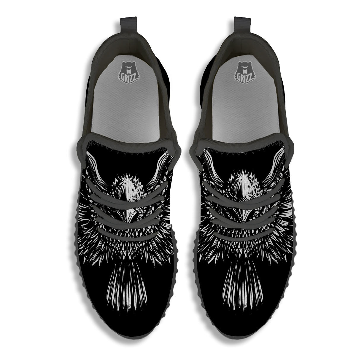 Eagle White And Black Print Black Walking Shoes-grizzshop