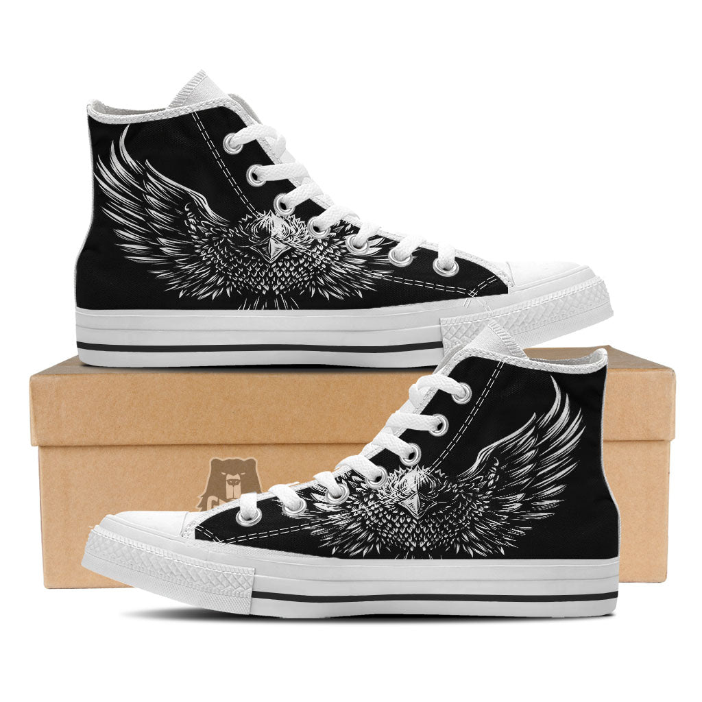 Eagle White And Black Print White High Top Shoes-grizzshop