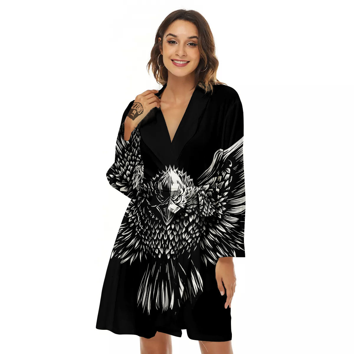 Eagle White And Black Print Women's Robe-grizzshop
