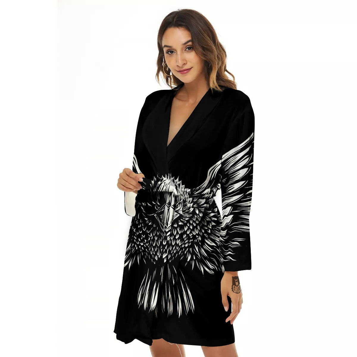 Eagle White And Black Print Women's Robe-grizzshop